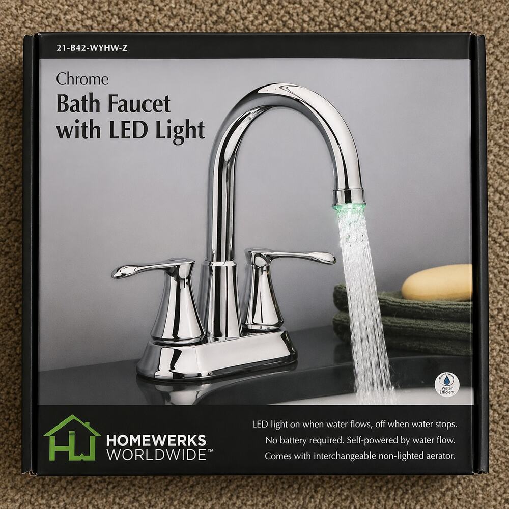 Homewerks Chrome Bathroom Faucet with LED Light New Open Box
